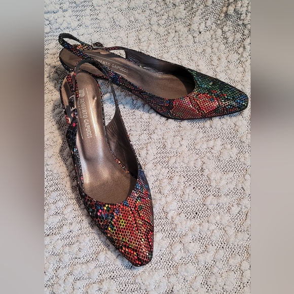 Roberto Capucci Leather Slingback Shoes "Mary X" Size 9AA Multi Colour - Picture 2 of 6